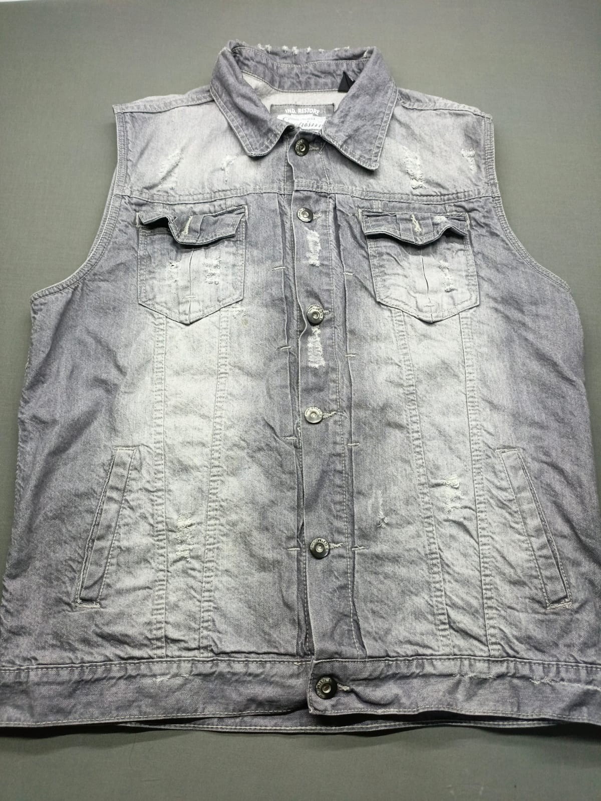 Escapism Industrial Salvage Distressed Denim Vest 2XL