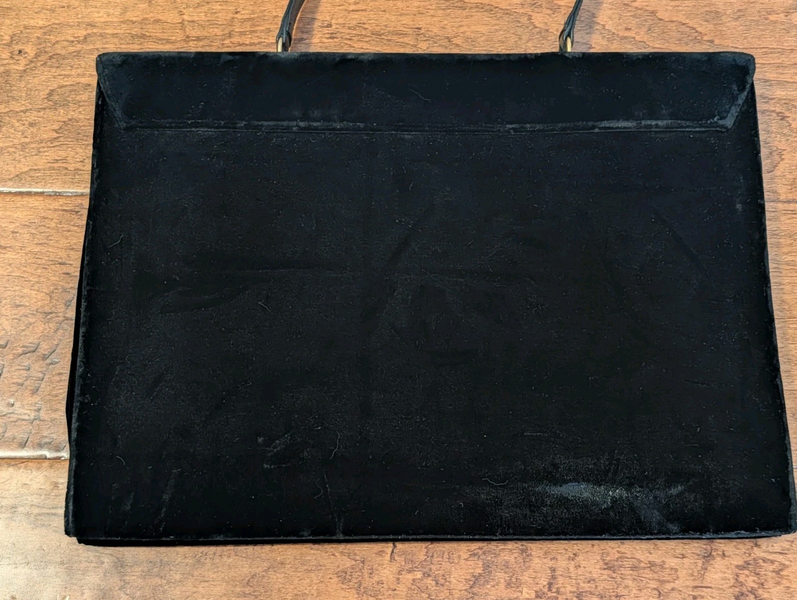 Vintage GRETA Black Velvet Tote Handbag Purse 15″ Wide Flat Mid Century Elegant