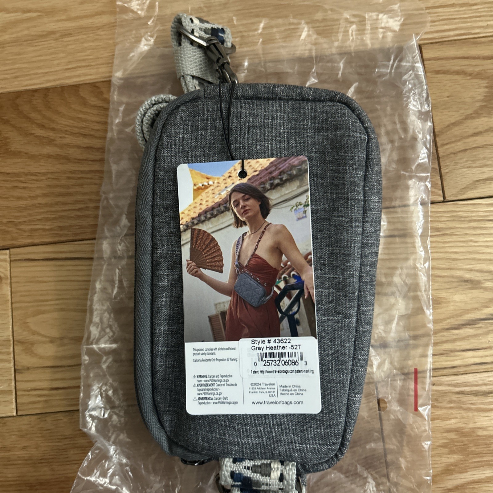 Travelon Anti-theft Boho Phone Sling, Geo gray heather