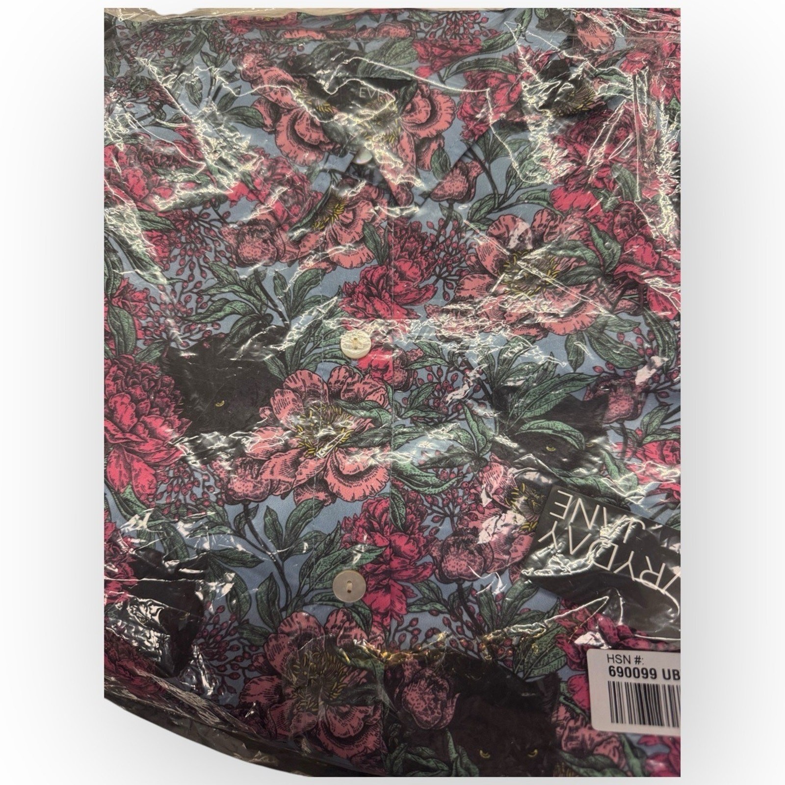 NWT Evryday Jane Black Panther Floral Print Faux Silk Button-Up Shirt XS