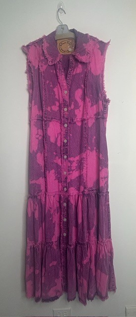 A Rare Bird Magenta Pink Tie Dye Button Down Ruffle Hem Sleeveless Maxi DressNWT