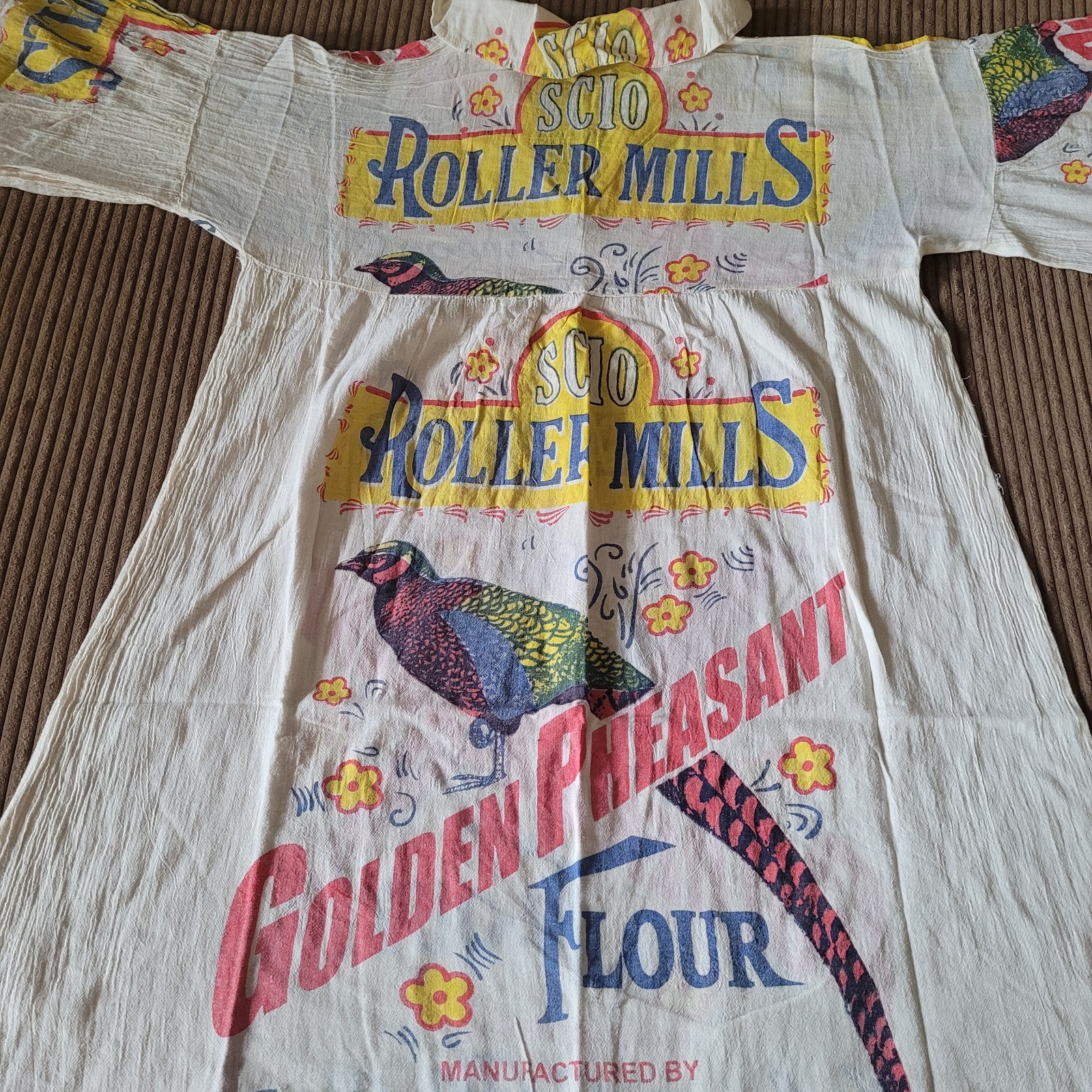 Flour Sack Dress Pheasant Vintage Look Feed Sack Garden Hippie Boho One Size