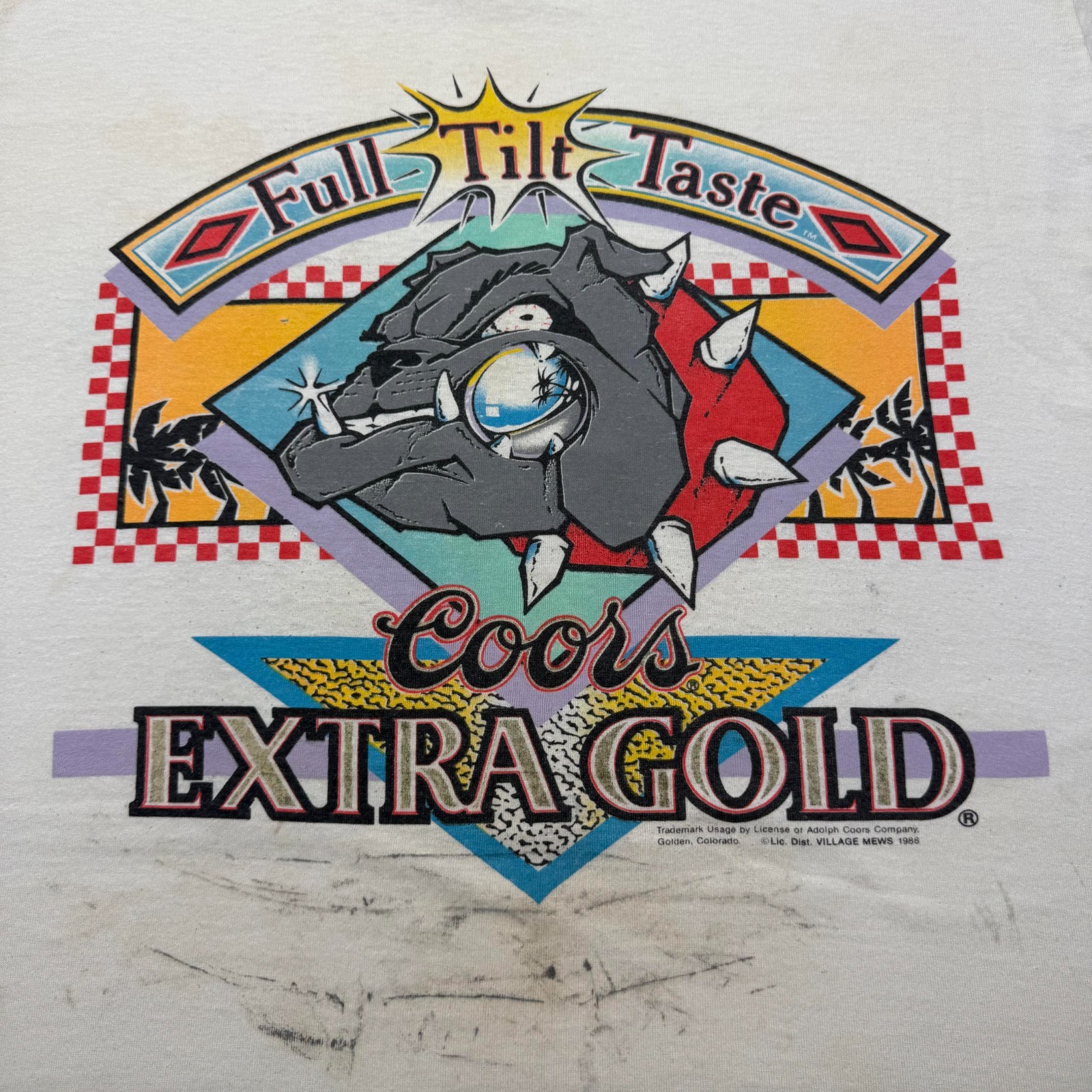Vintage 1988 Coors Extra Gold Beer Bulldog Full Tilt Taste Promo T-Shirt – XL