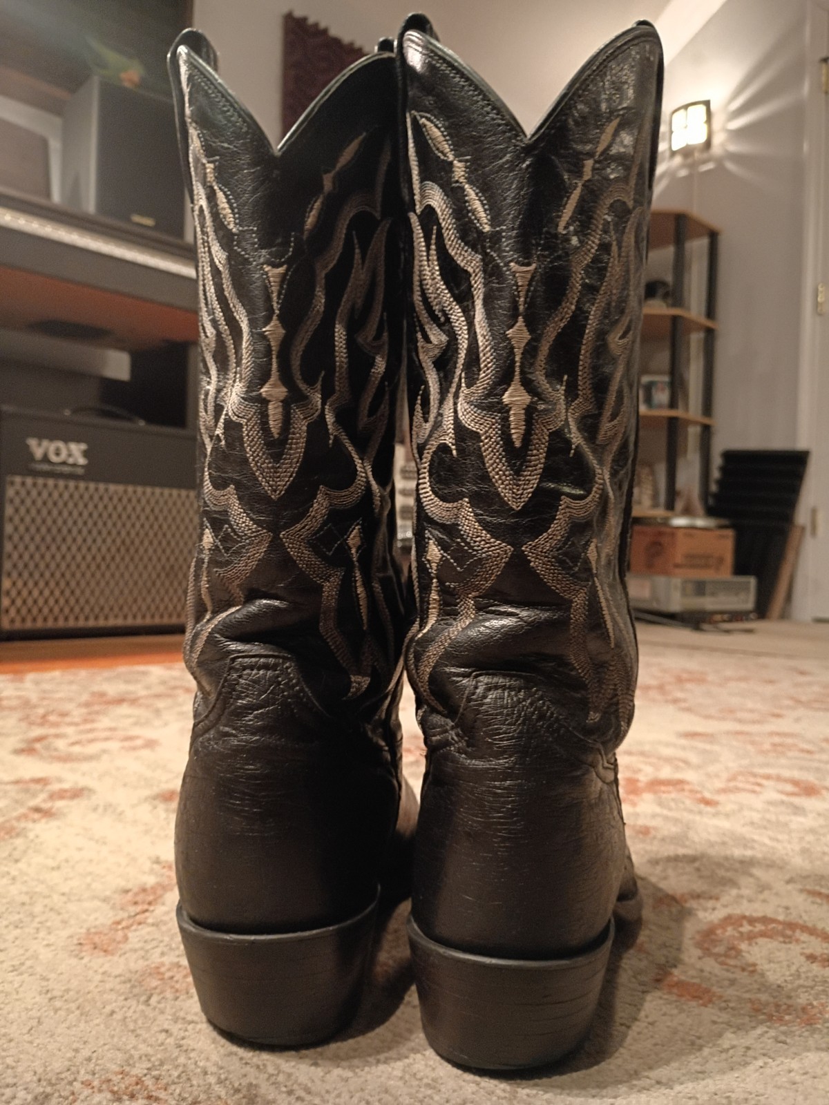 TONY LAMA BONHAM BLACK SMOOTH OSTRICH & LEATHER COWBOY BOOTS #CT871 MEN’S 7D