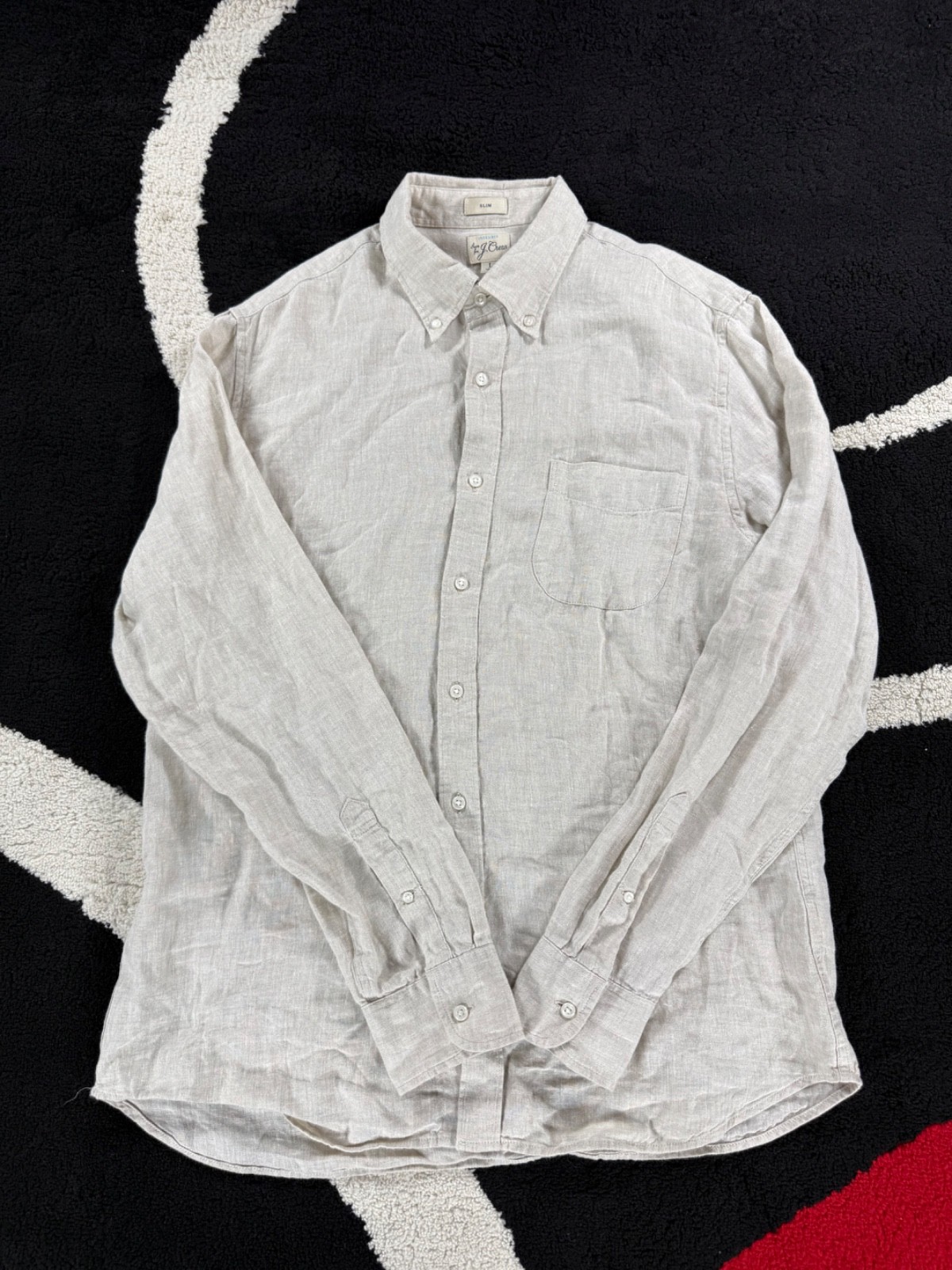 J Crew Shirt Mens Large Slim Light Beige Irish Linen Button Down Baird McNutt