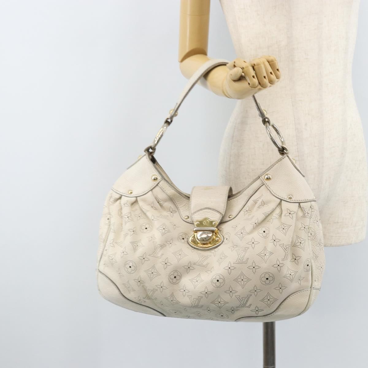 LOUIS VUITTON Mahina Solar PoweredGM Bag Leather White M93128 LV Auth bs34140