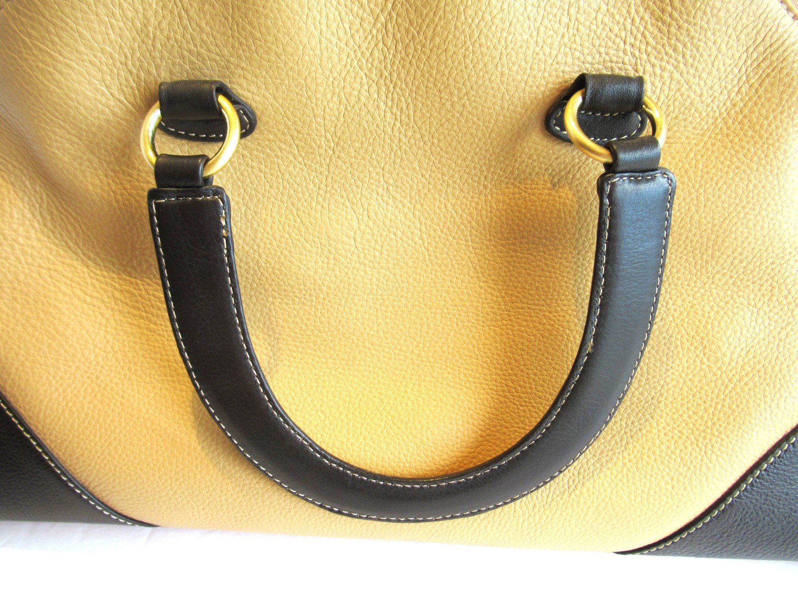 Celsius Large Leather Handbag/Purse Black and Tan Gold Tone Metal Hardware