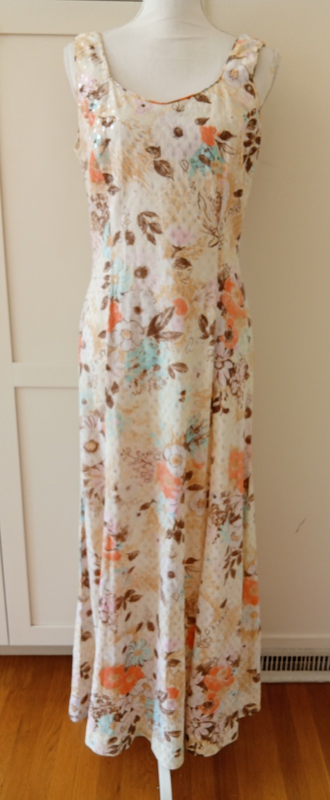Vintage 60s 70s Serbin Of Florida Muriel Ryan Long Dress Metallic Floral L