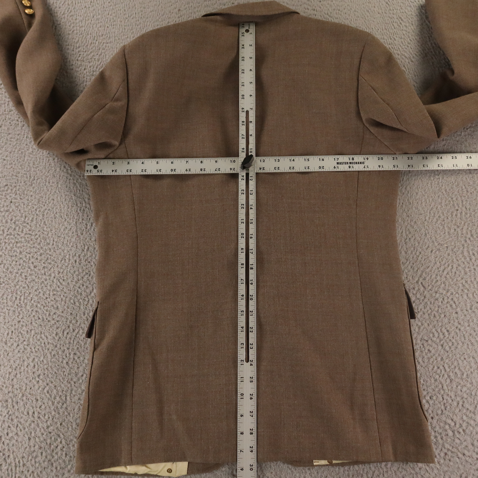 VTG Hopsack Jacket M Brown Polyester Wool Blazer Patch Pocket Crested Button 40R