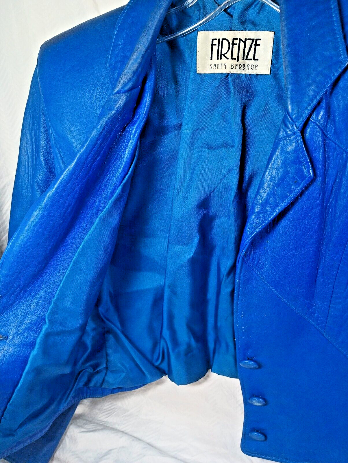 Firenze leather suit, jacket and skirt, blue, size M. DS07