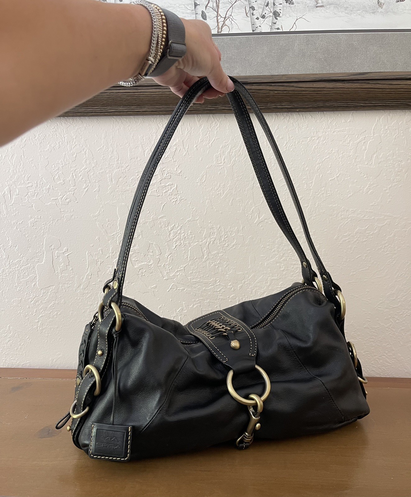 Via Spiga Black Studded Leather Shoulder Bag EUC, Retail $325