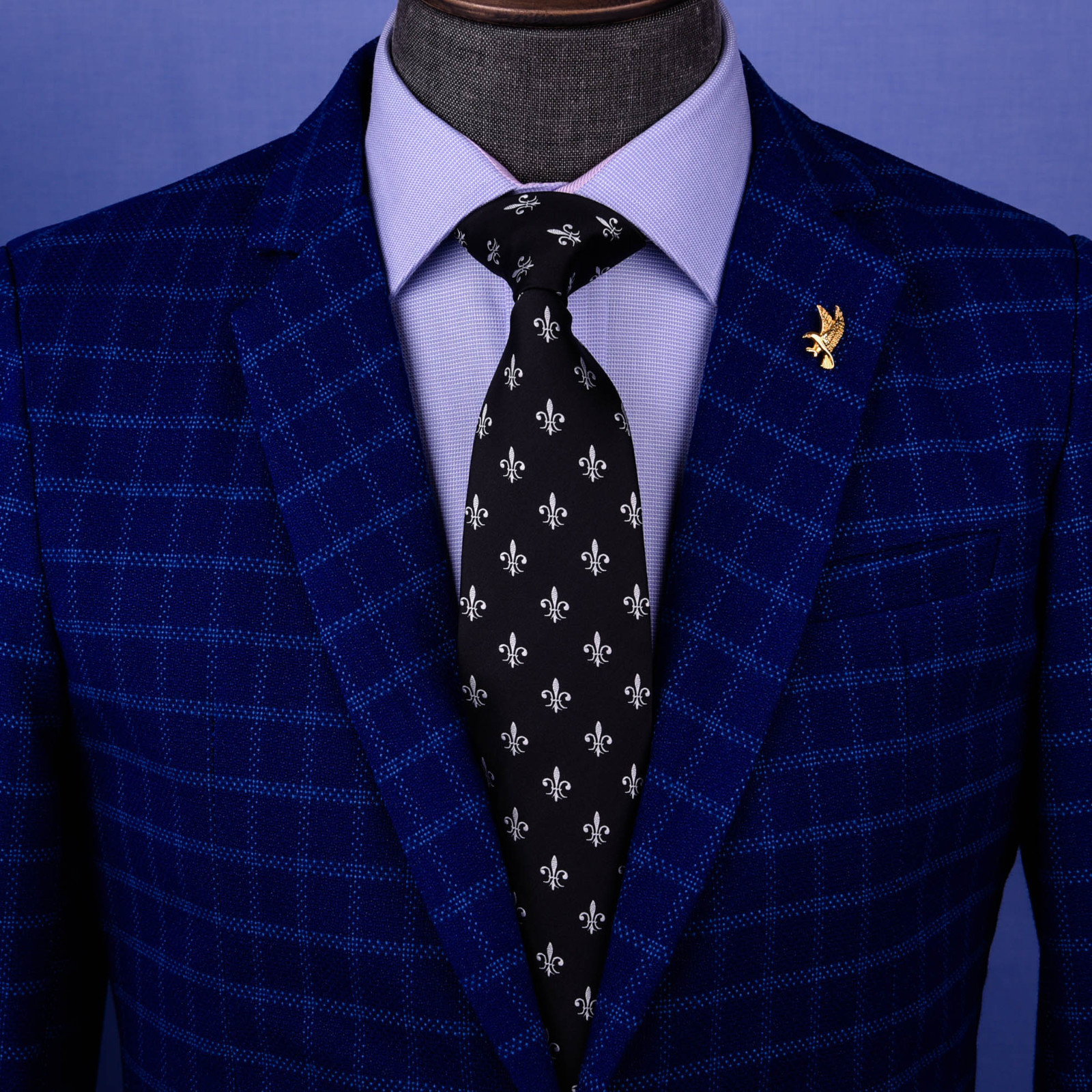 Black Italian Fleur-De-Lis White Designer Tie 8cm Necktie Mens Accessory Fashion