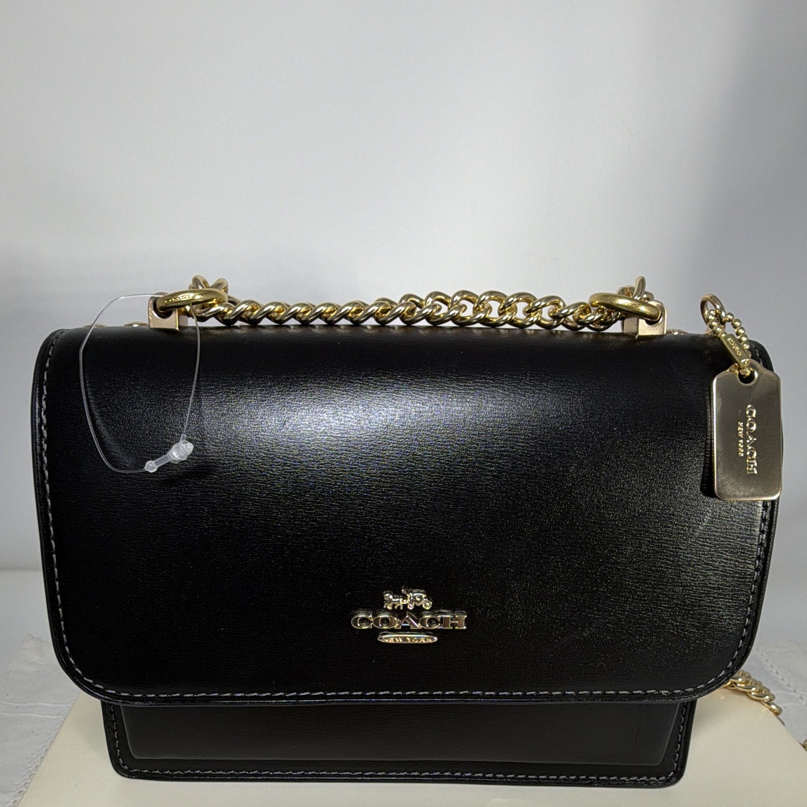 Coach Black Small Logo Crossbody Bag Chain Strap Gold HW Detachable Charm