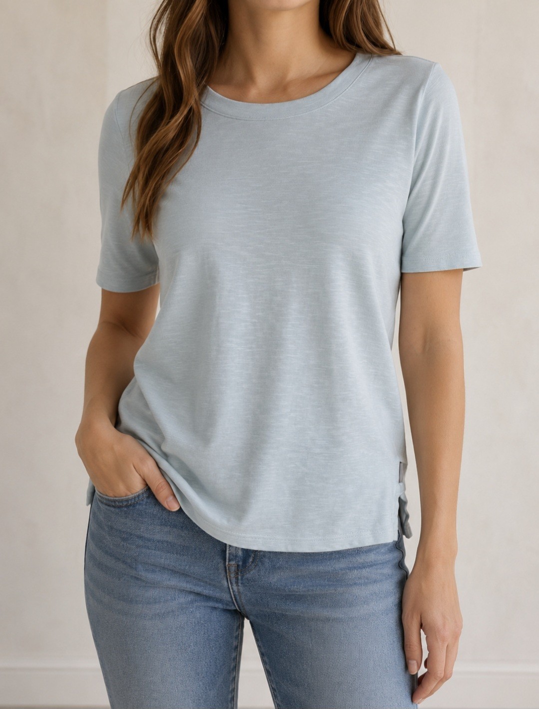 Orvis Womens Scoop Neck T-Shirt Large Baby Blue 100% Pima Cotton Casual