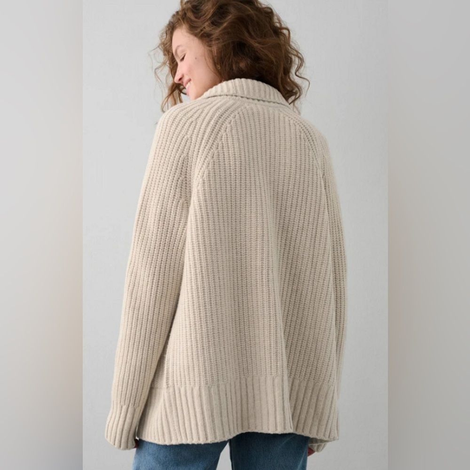 RRP US$395 White + Warren cotton wool cashmere blend coatigan ivory marl NWT L