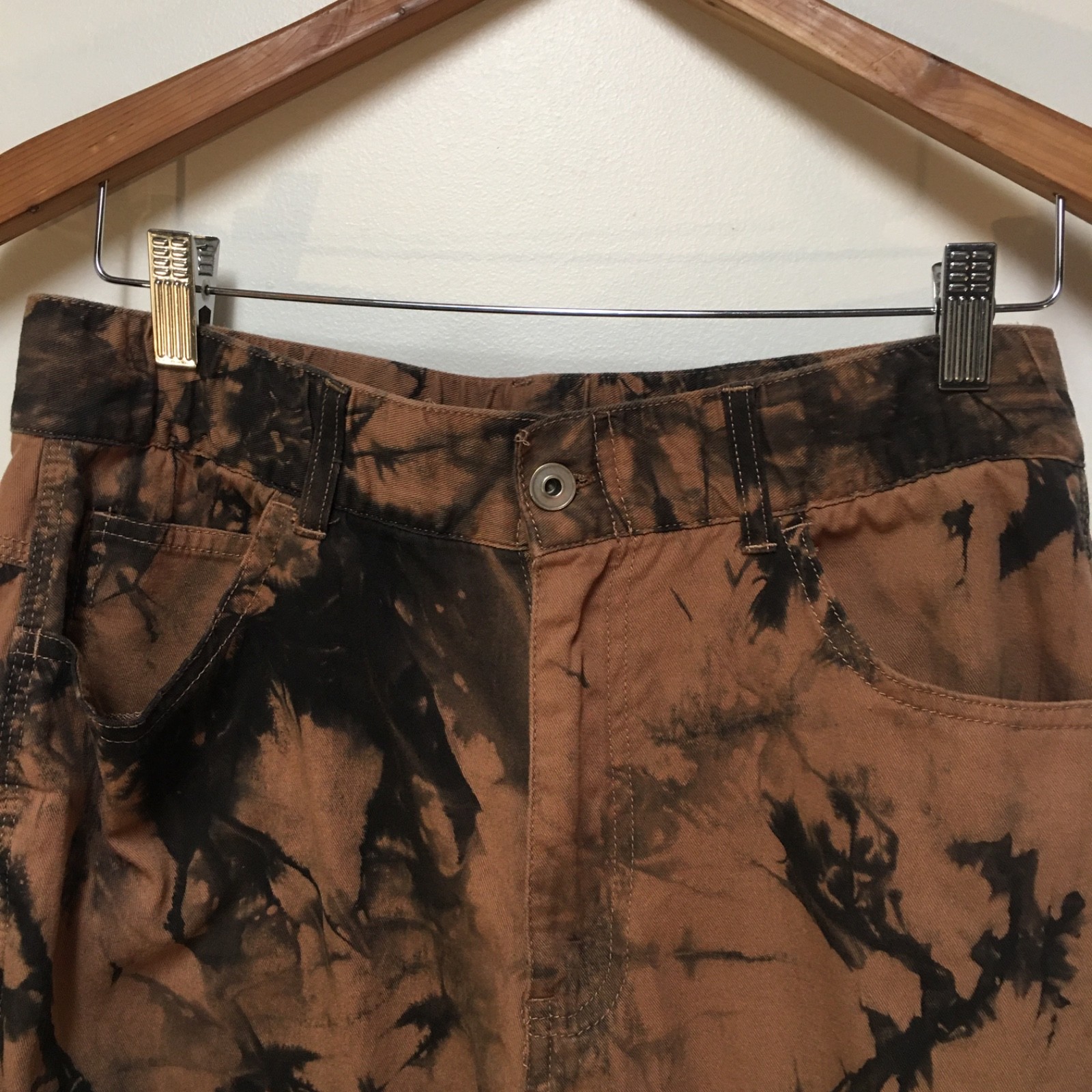 Rue21 Women L Pants Jogger Cargo Brown Tie Dye Carpenter Loop Cotton Hip Hop 90s