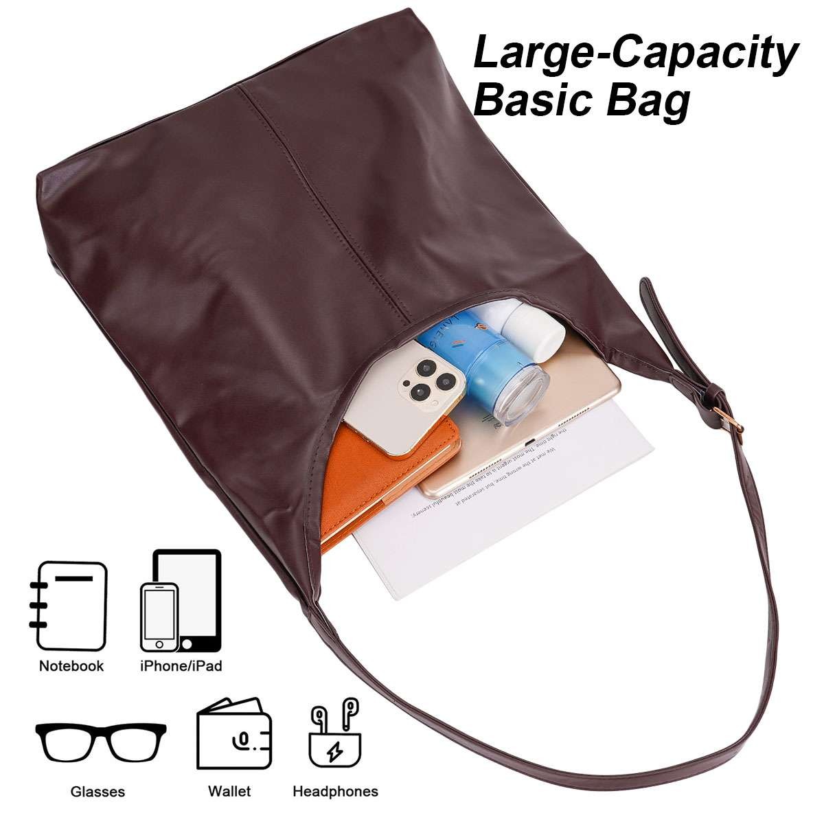 Soft PU Slouchy Bag Adjustable Strap Large Daily Shoulder Purse For Women