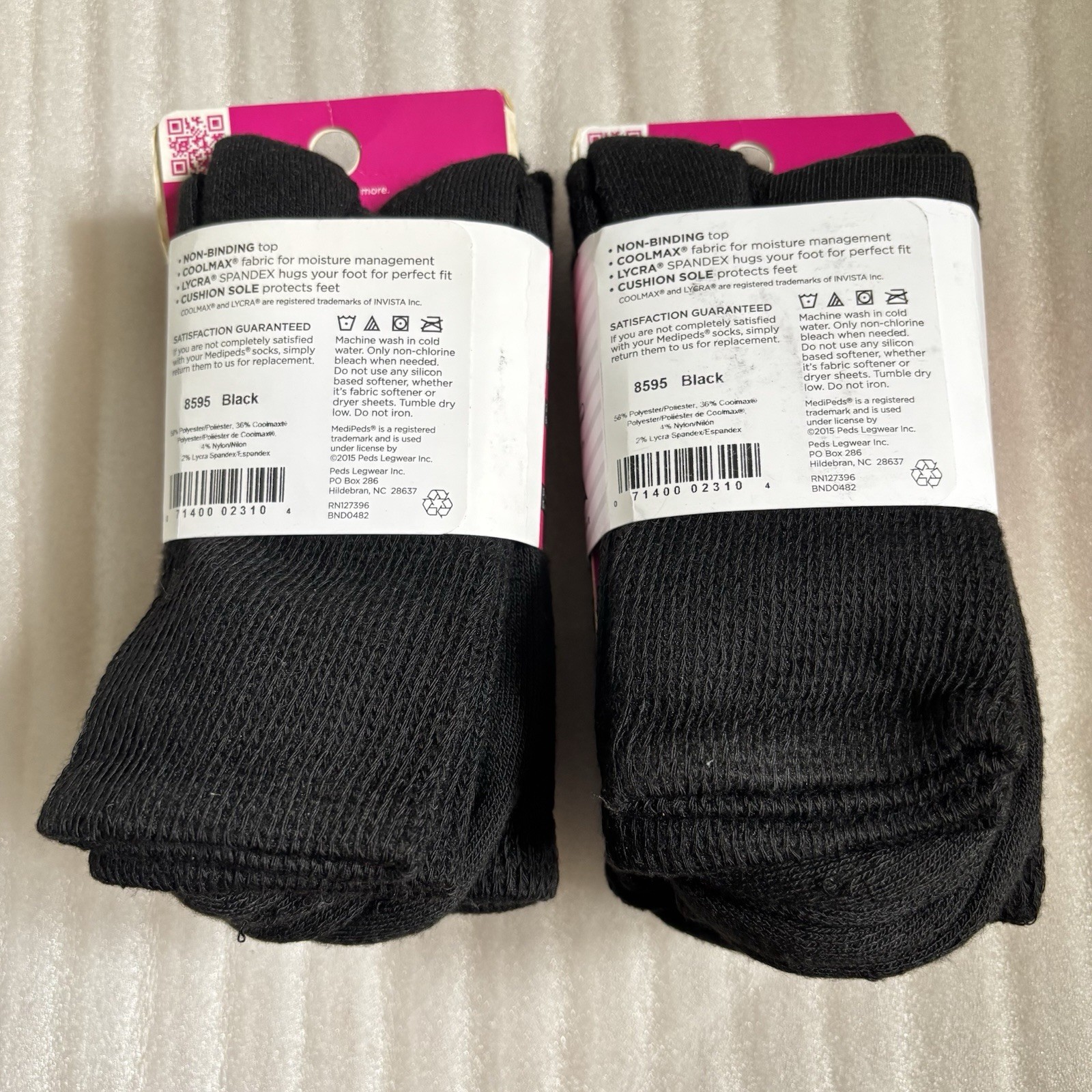 2 Four Pair Packs Medi Peds Diabetic Socks Size 7-10 Black