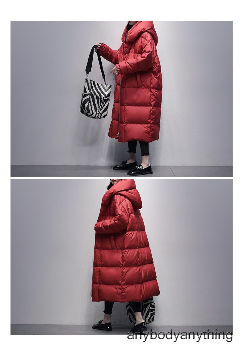 S-7XL Loose Down Jackets 90% White Duck Down Overcoats Women’s Long Coats Hooded