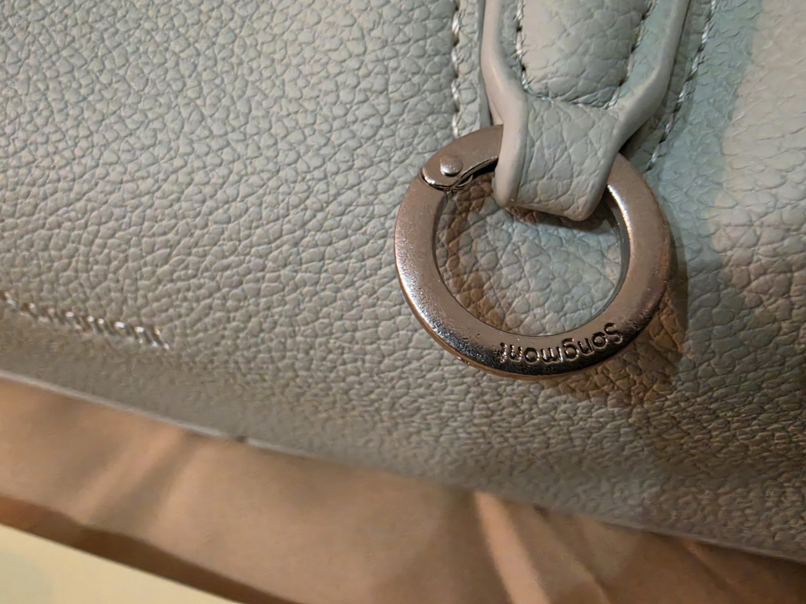 Songmont Light Blue Pebbled Top Handle Satchel Zip Closure, Dust Bag Card