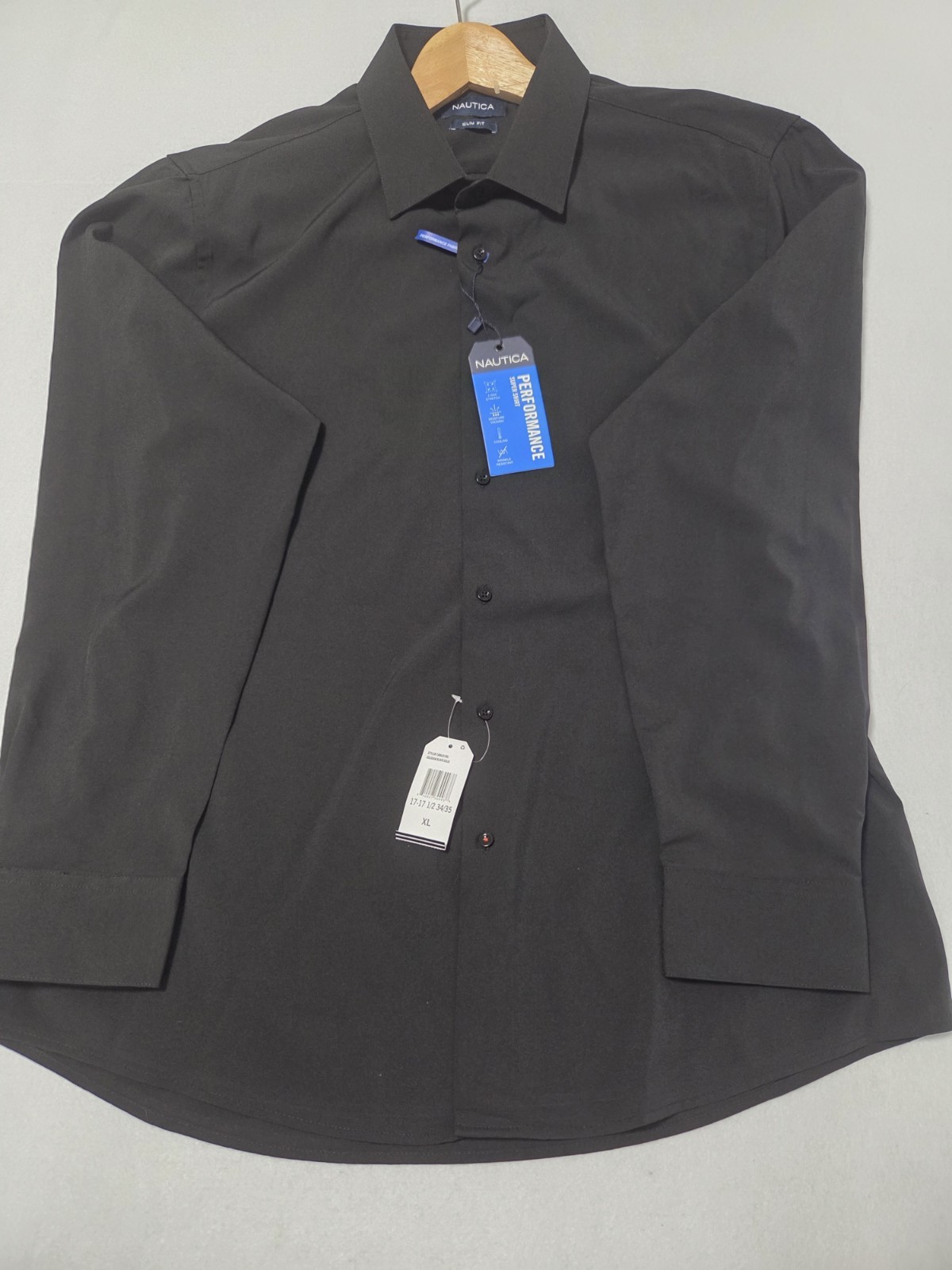 Nautica Slim Fit Performance Dress Shirt Stretch Black Solid XL 17-17 1/2 34/35.