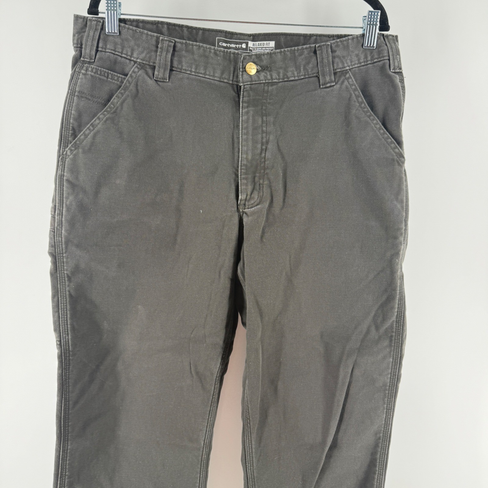 Carhartt Relaxed Fit Canvas Work Pants Mens 35×34 Gray 103342-306 Tool Pocket