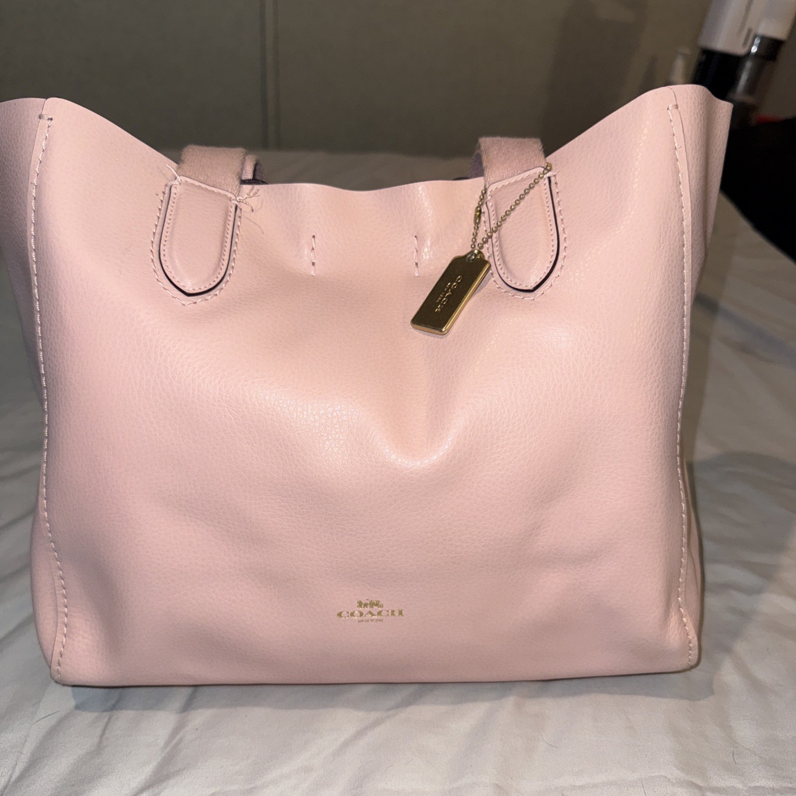 Coach Large Derby Tote Bag Pink Color W/ Burgundy Interior Stitch