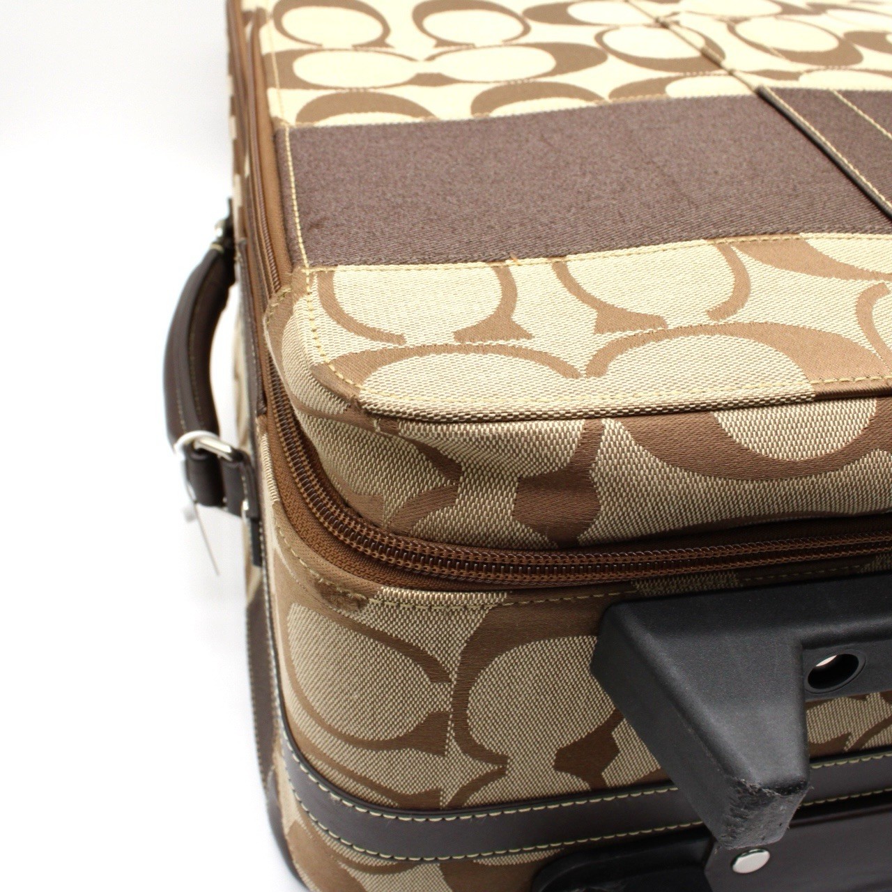 COACH F77180 Signature Canvas Leather Rolling Suitcase Carry On Luggage Brown