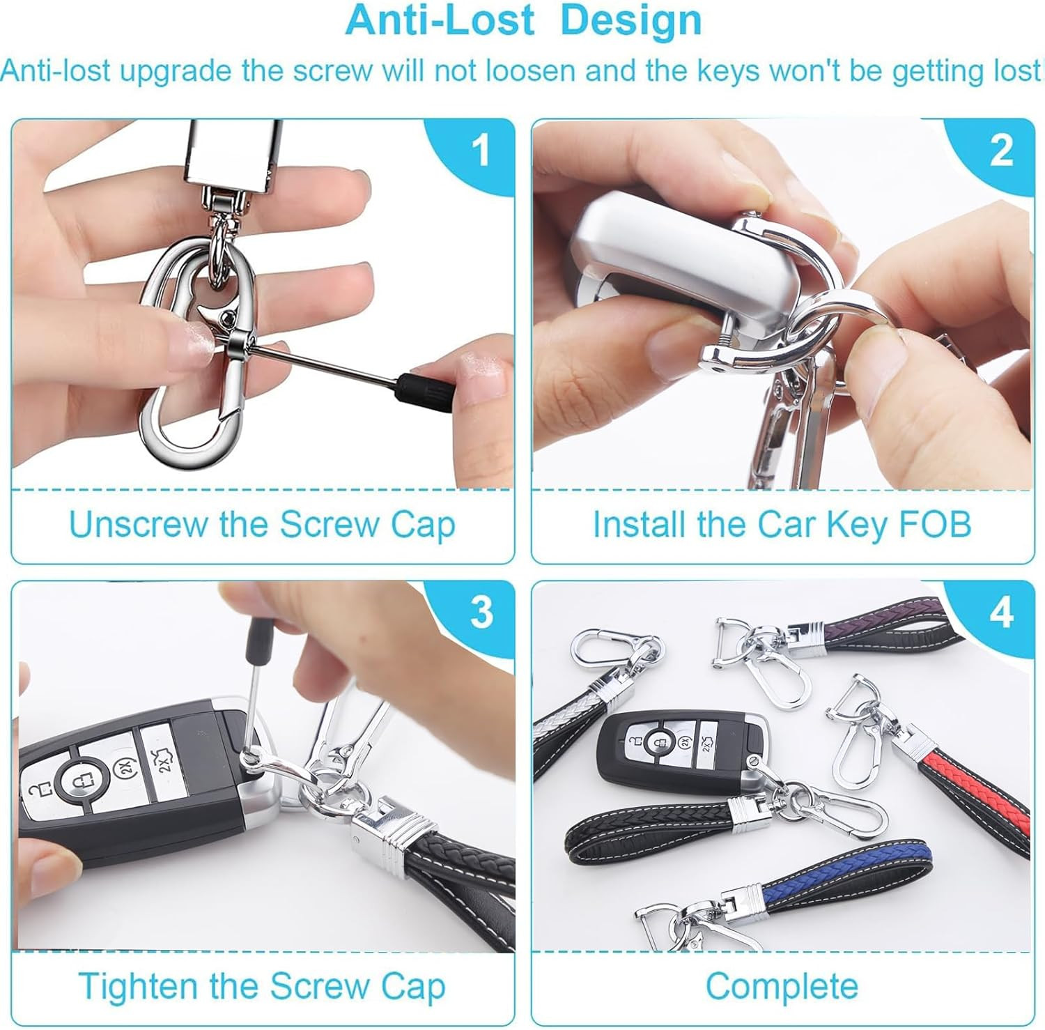 Woven Rope Keychain Wristlet Microfiber Leather Car Key Holder 3 Rings D Ring