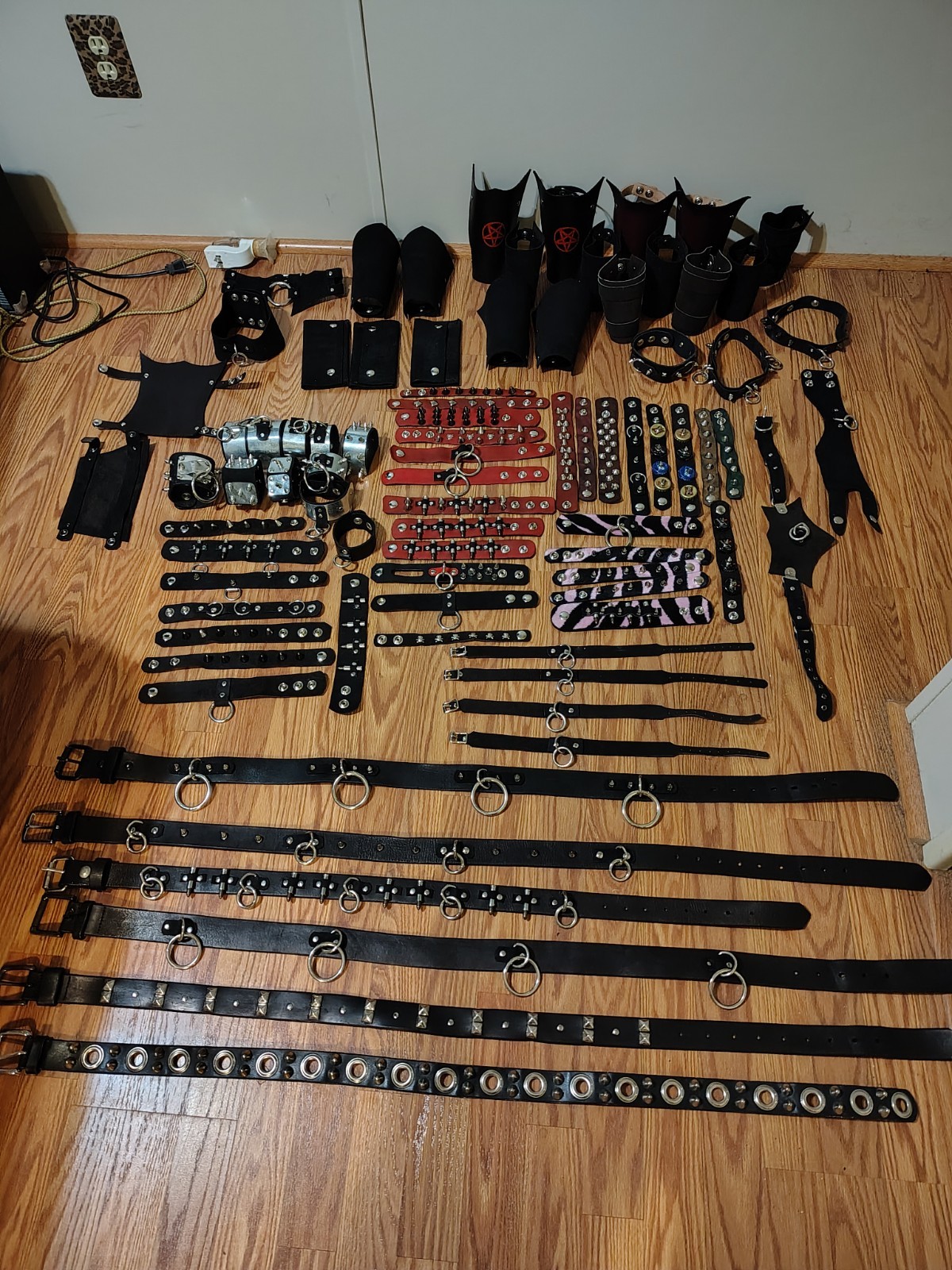 HUGE LOT of Leather Accessories Cuffs Collars Gauntlets Belts Wallets Goth Punk
