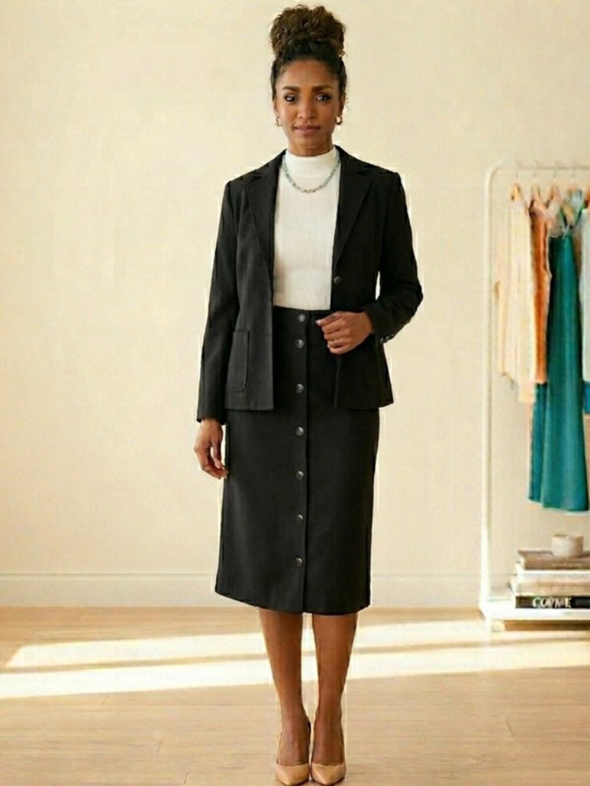 Vintage Gaytown 100% Worsted Wool Skirt Suit Women’s Size Petitie XS Black