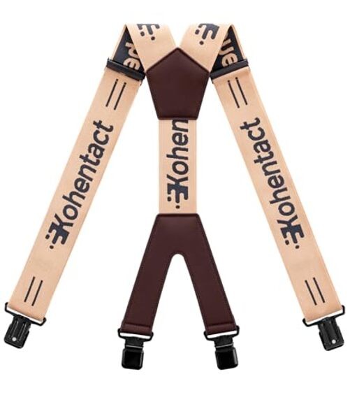 Men’s Industrial Strength Suspenders 2-Inch Wide X-Back Heavy Duty Braces Beige