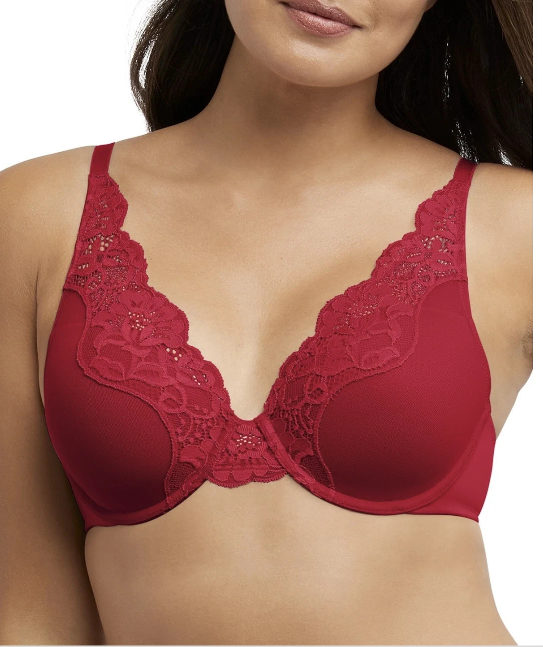 NWT Bali Women’s 38D One Smooth U Comfort Stretch Lace Bra DF0084 Scarlet Berry