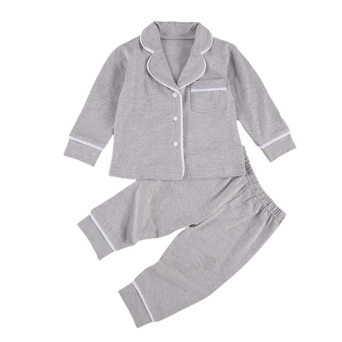 Merqwadd Toddler Baby Button-Down Pajamas Set, Cotton 2-PCS-PJs Set Shirt and