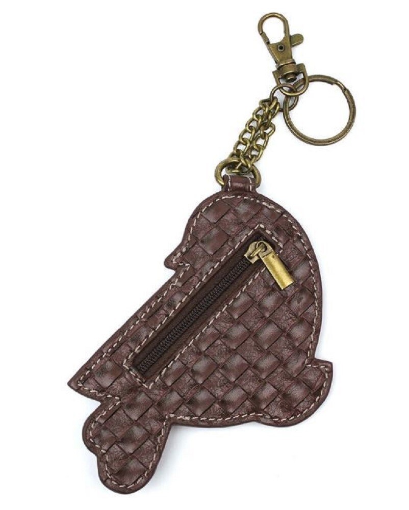 Chala Blue Bird Perched Key Chain Purse Leather Bag Fob Charm Beige