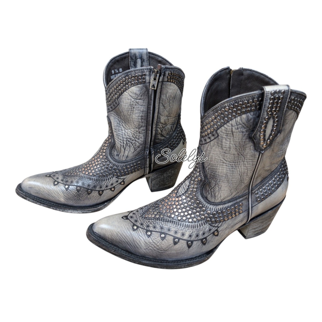 Old Gringo RARE Gunmetal Nailhead Studded Leather Distressed Cowboy Boot 9.5B