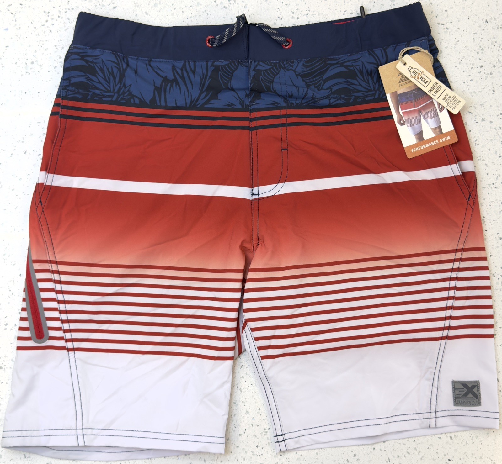 ZeroXposur Swim Trunks Short XXL Red White Blue UPF 50+ Quick Dry Lined