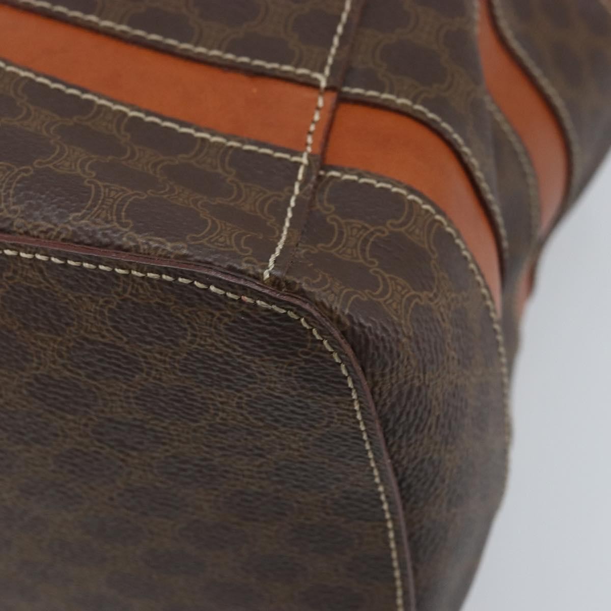 CELINE Macadam Canvas Backpack PVC Leather Brown Gold Auth gh1897