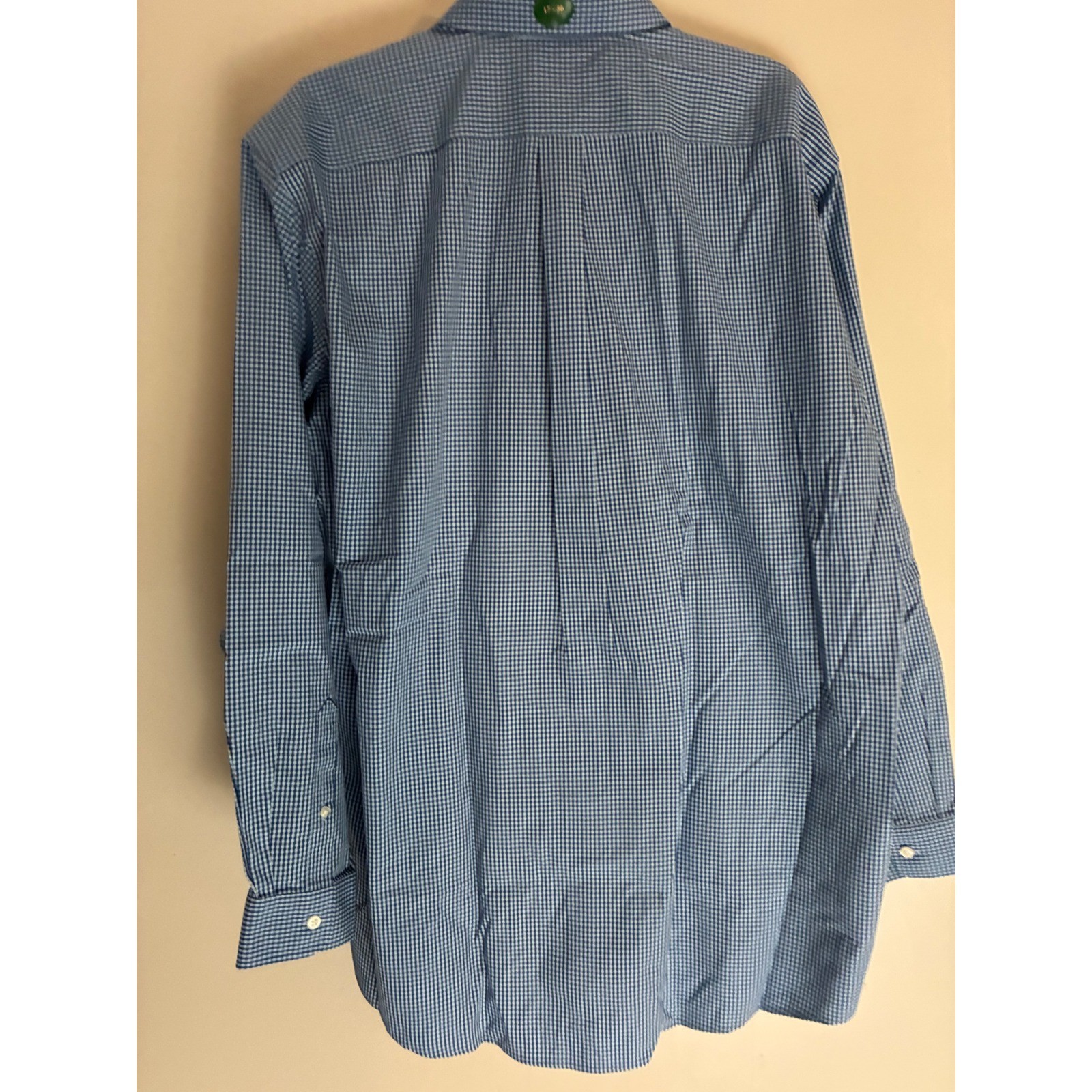 L.L. Bean Button Down Mens 17×36 Blue Gingham Wrinkle Free Oxford Shirt Preppy