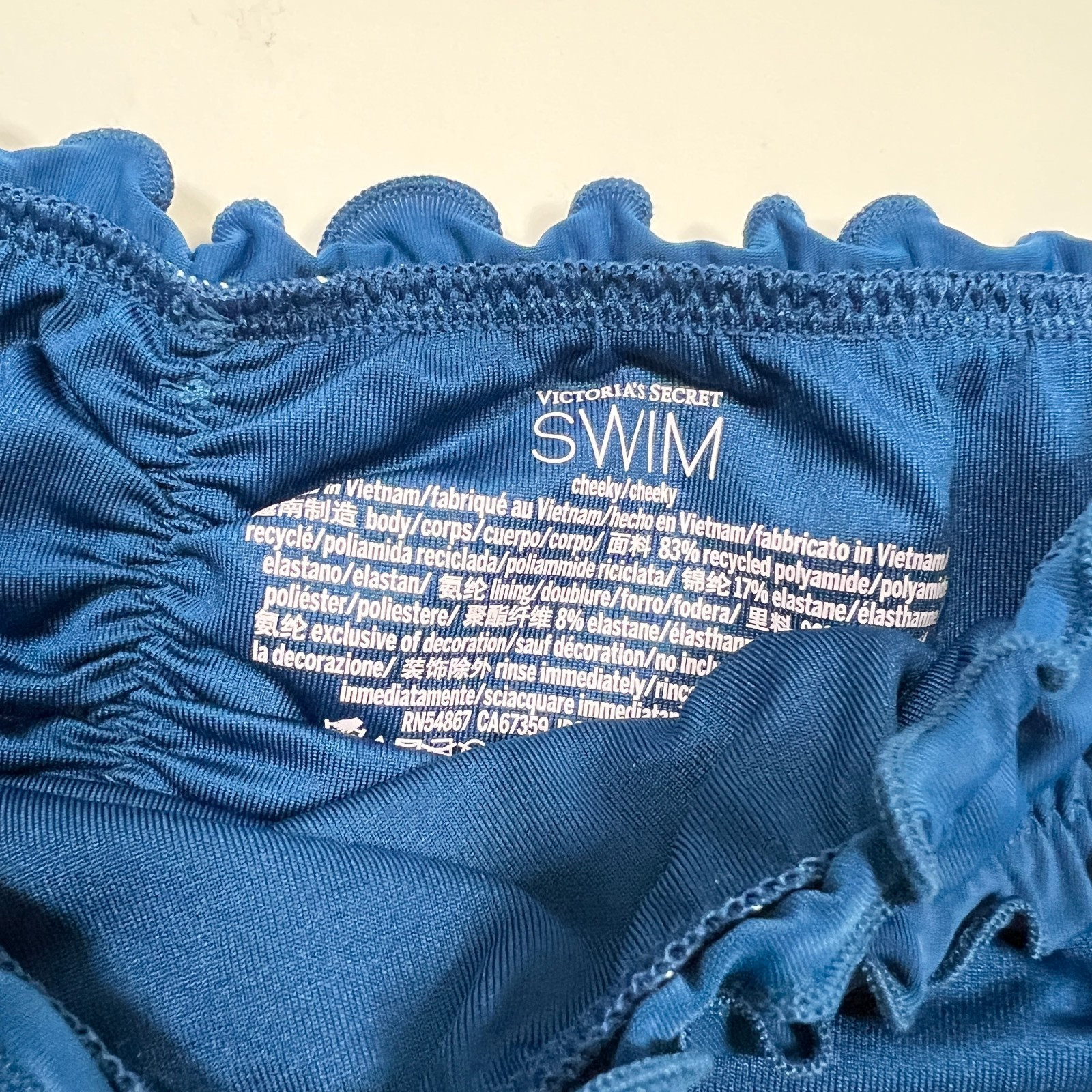 Victoria Secret Large L Bikini Bottom Ruffle Cheeky Ruched Back Sapphire Blue