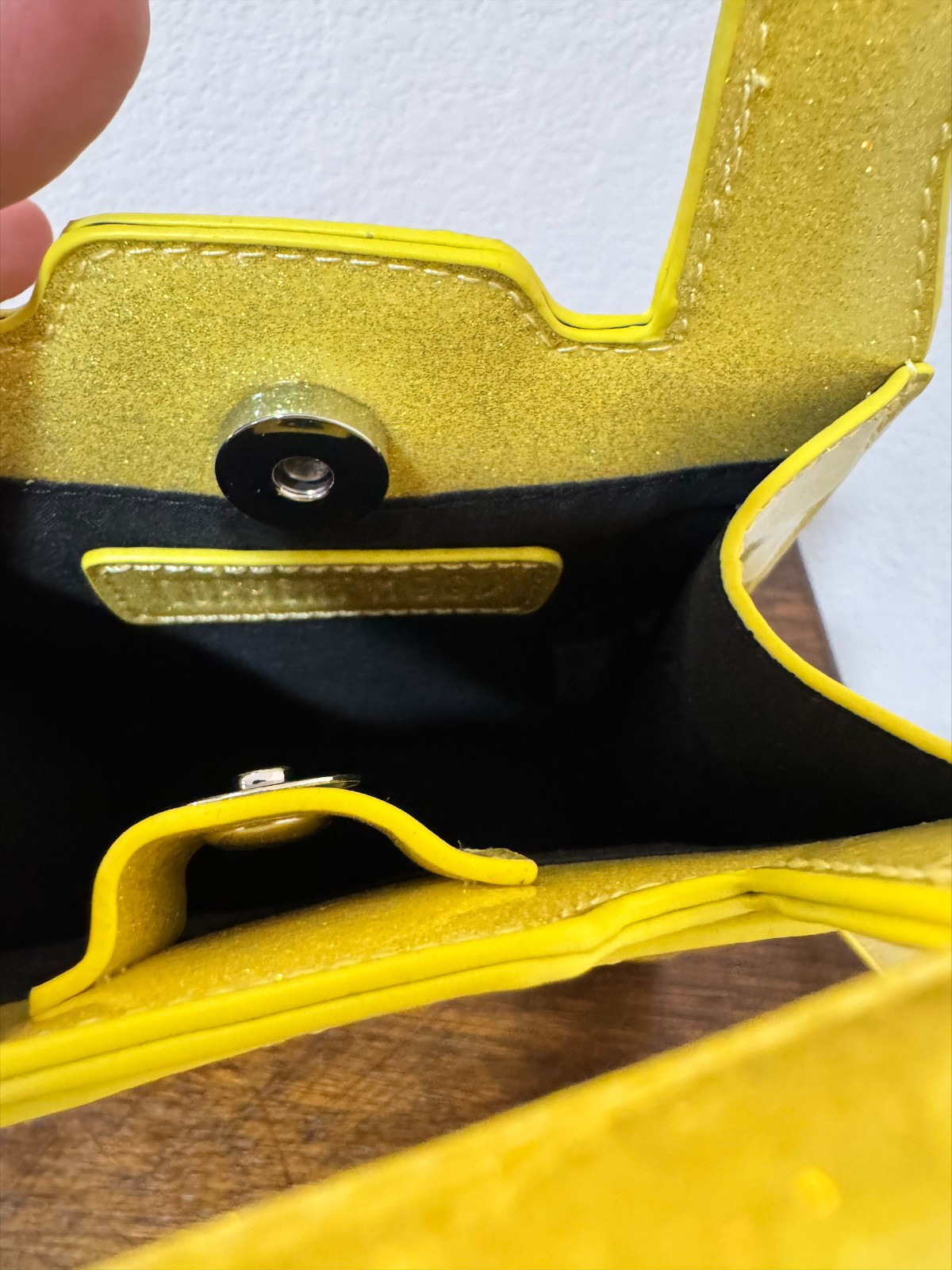 Dolls Kill Glitter Caution Slippery When Wet Crossbody Purse Yellow Novelty Bag