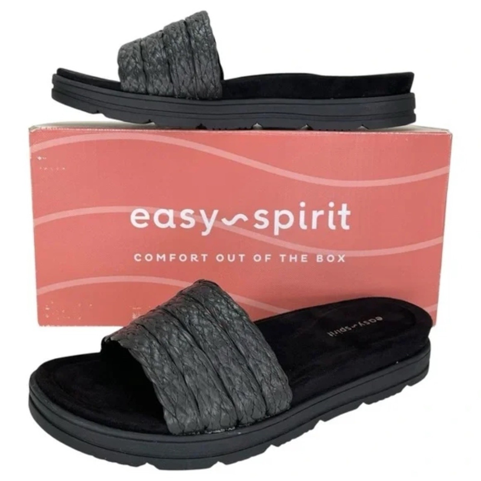 Easy Spirit Slides Sandals 7.5 M Raffia Cushioned Insole Flats Shoes Salma 2 NIB