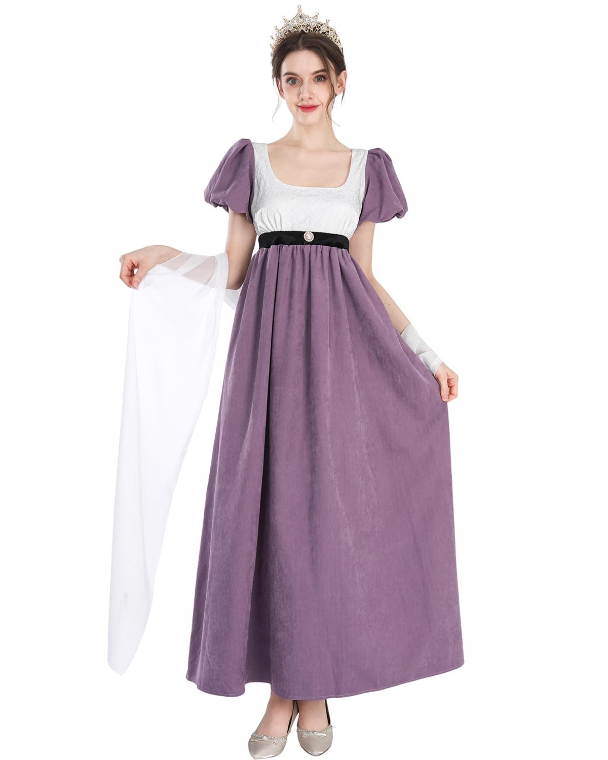 CR ROLECOS Regency Dresses for Women 1800s Empire Waist Dress Victorian Ball Gow