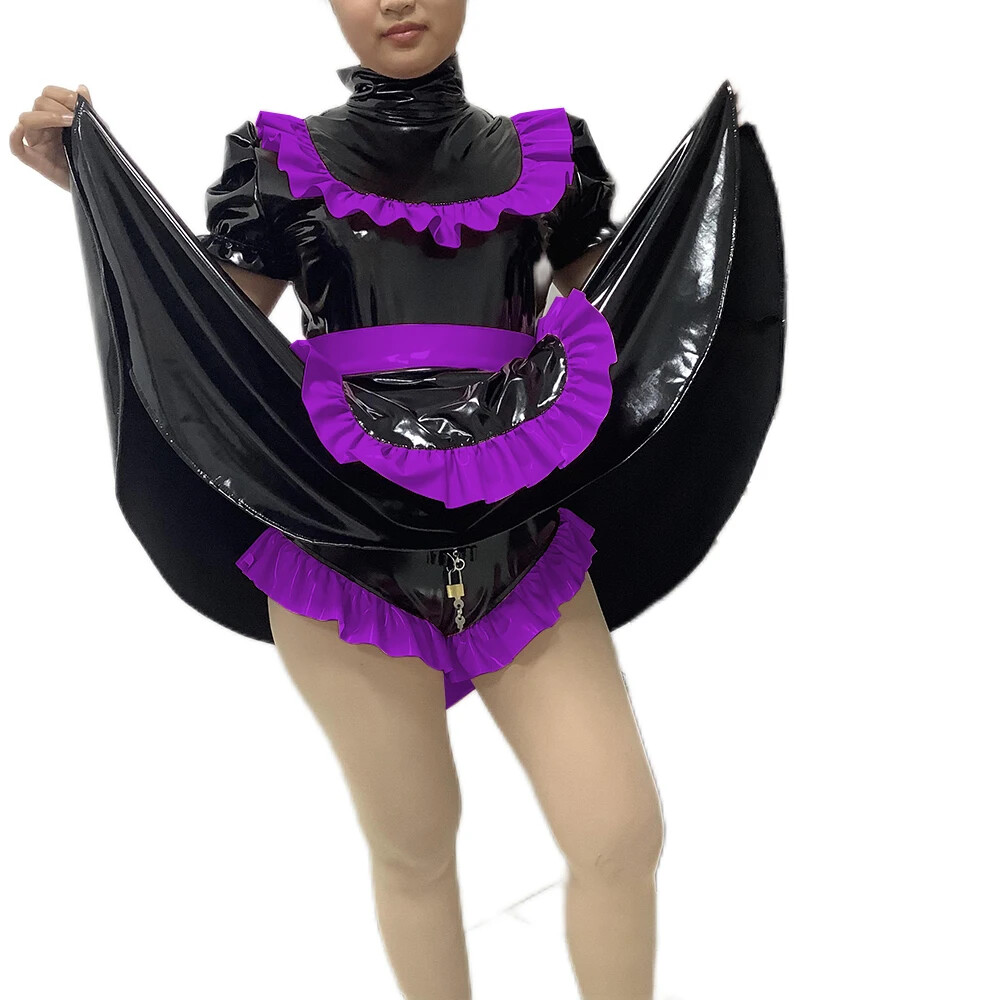 Plus Size Lockable SISSY Dress PVC Maid Costumes Uniform Apron Tailor-made