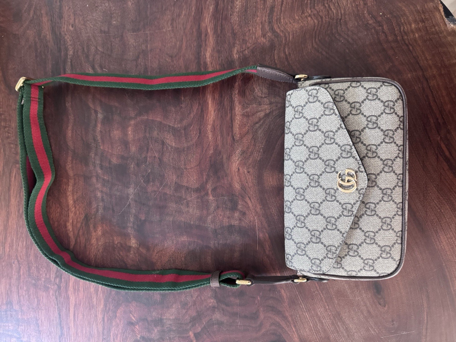 Gucci Ophidia GG Small Shoulder Bag Green/Red Web Strap Gold Hardware Dust Bag