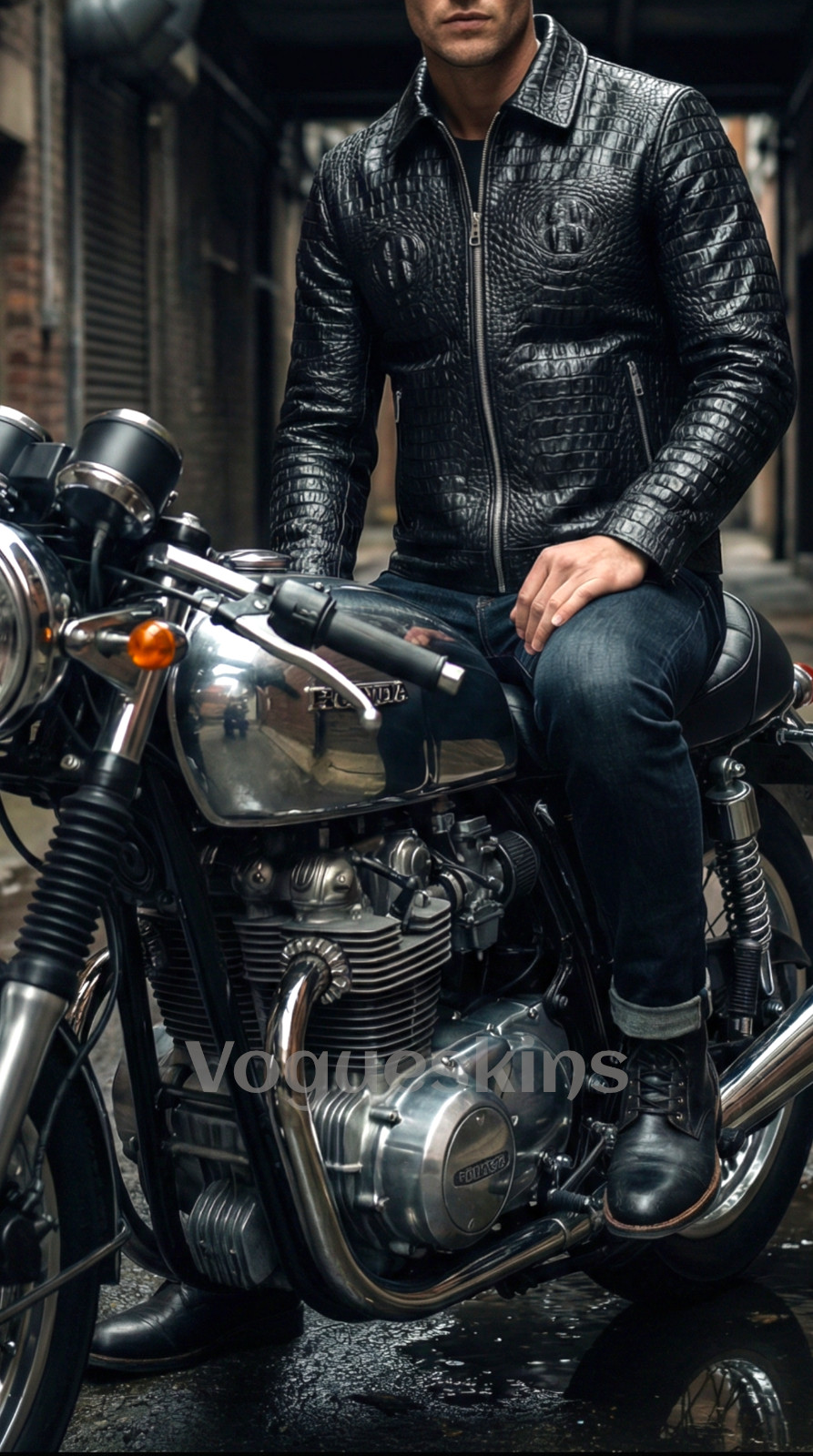 Men’s Black Crocodile Embossed Leather Jacket Real Cowhide Biker Slim Fit