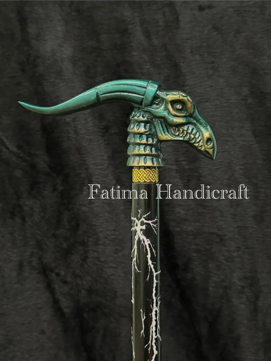 New Nebula Dragon Skull Handle Walking Stick Gothic Style Wooden Carved Cane