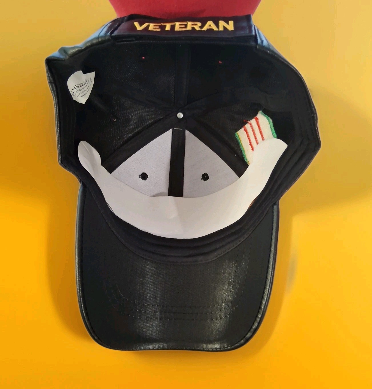 Vietnam Veteran Black PU Leather Baseball Cap Embroidered Adjustable Adult