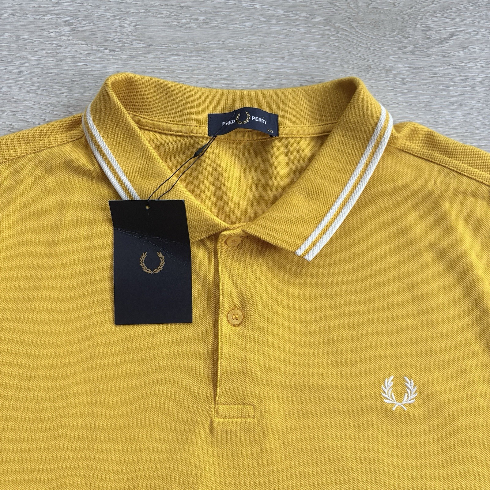 BNWT Fred Perry M3600 Short Sleeve Twin Tipped Polo Shirt Yellow Mens Size 2XL