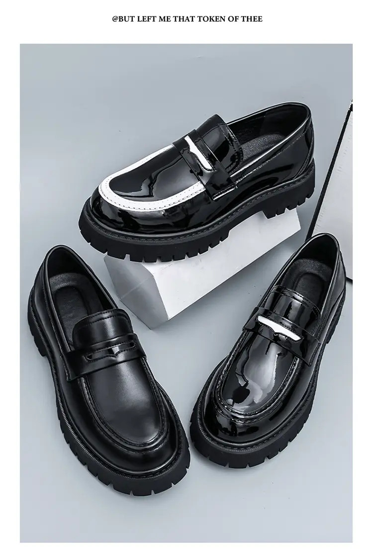 Men’s Platform Color Splicing Faux Leather Slip On Dress Thick Sole Formal Shoes